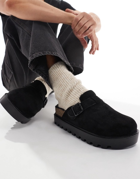 ASOS DESIGN mule clogs in black with faux fur lining