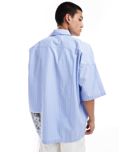 COLLUSION oversized short sleeve shirt in stripe with photographic print