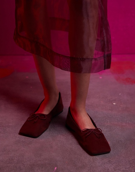 ASOS DESIGN Lotus premium leather ballet flats in burgundy suede