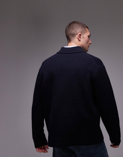 ARKET half zip oversized wool sweater in navy