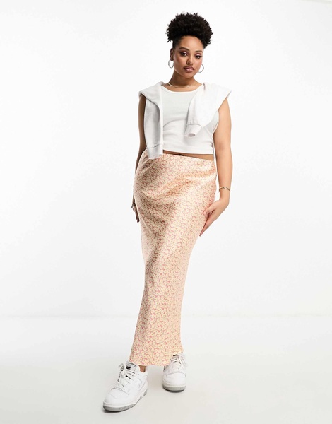 River Island Plus satin maxi skirt in light pink