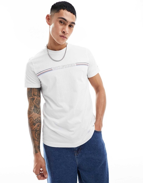 Tommy Hilfiger striped chest T-shirt in white