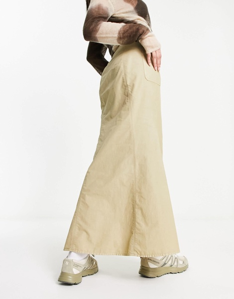 COLLUSION fishtail detail cargo maxi skirt in neutral