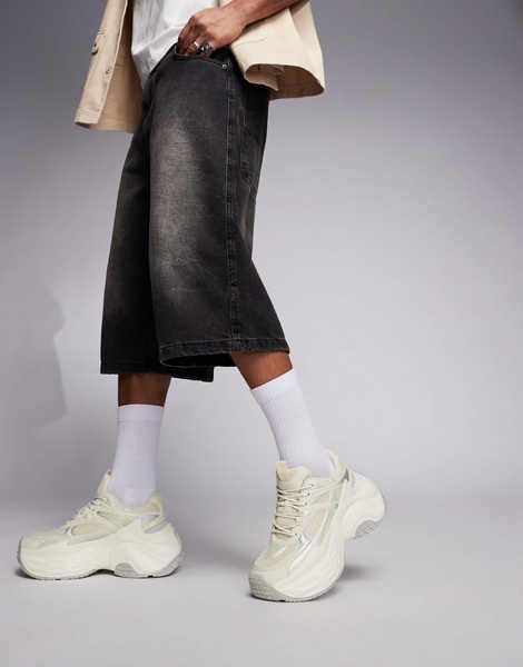 ASOS DESIGN chunky sneakers in white mesh and faux leather paneling