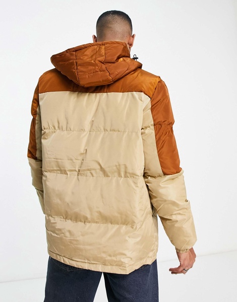 American Stitch color block puffer in cream & brown