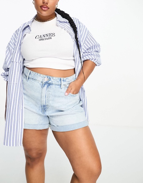 River Island Plus mom shorts in light blue wash