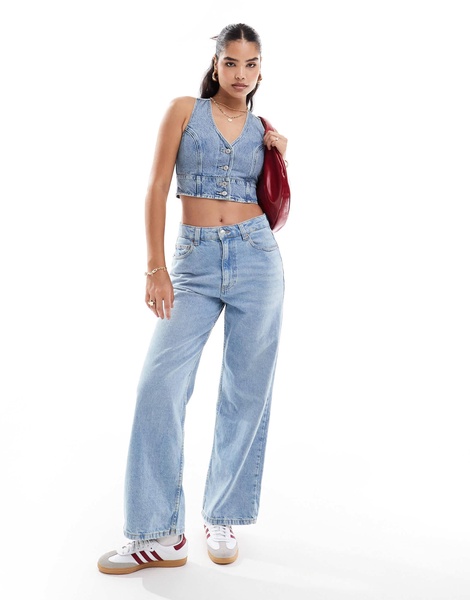 Levi's Mona denim corset crop top in mid blue