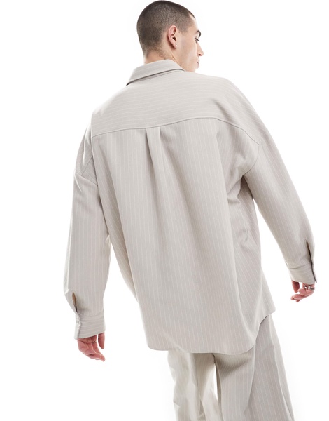 COLLUSION unisex tailored oversized shirt in sand pinstripe - part of a set