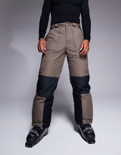 ASOS 4505 Ski water repellent ski pants with straight legs in clay color block