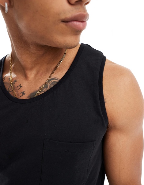 Threadbare 2 pack pocket tank tops in black