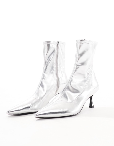 ASOS DESIGN Wide Fit Ryder kitten heel sock boots in silver