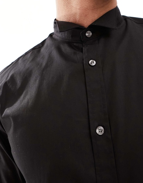 French Connection slim winged collar shirt in black