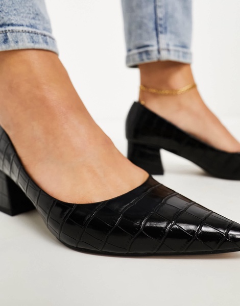 ASOS DESIGN Wide Fit Saint block mid heeled shoes in black