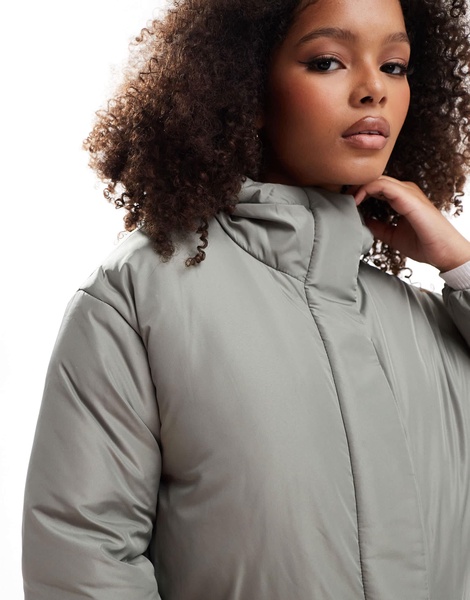 ASOS DESIGN oversized puffer jacket with hood in sage