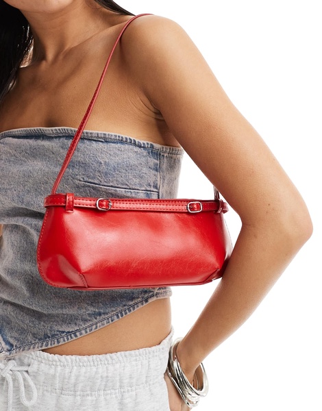 ASOS DESIGN shoulder bag with buckle detail in red