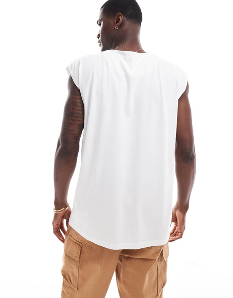 Brave Soul oversized raw edge tank top in white