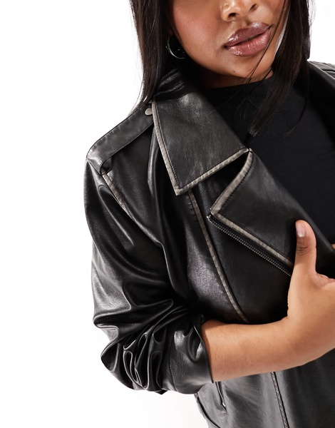 COLLUSION Plus oversized biker jacket in black