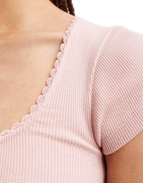 Motel ribbed bow detail baby T-shirt in soft pink