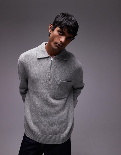 ARKET half zip oversized wool polo sweater in gray