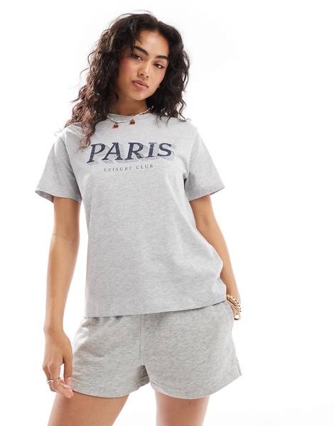 Cotton On oversized t-shirt in gray heather with Paris graphic