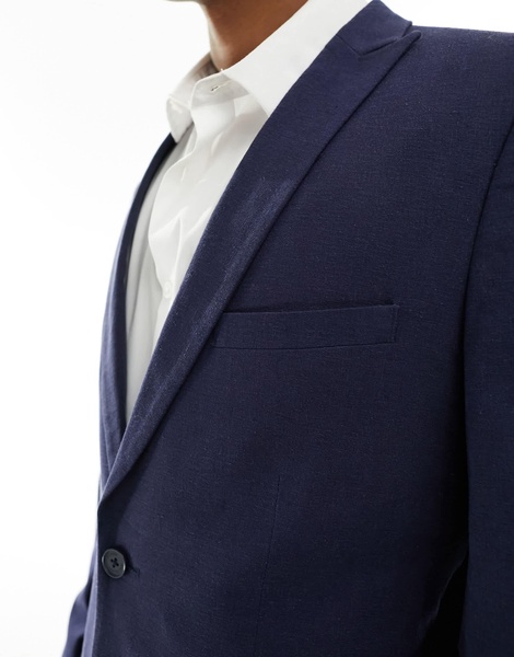 French Connection linen look formal suit jacket in blue