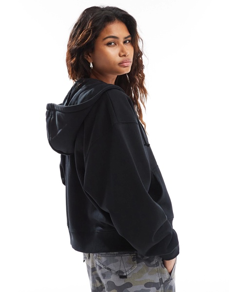 COLLUSION zip through boxy hoodie in black