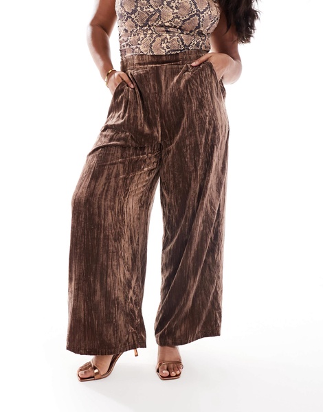 ASOS DESIGN Curve crinkle velvet pull on pants in brown