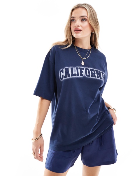 ASOS DESIGN oversized t-shirt with airbrush effect california graphic in navy