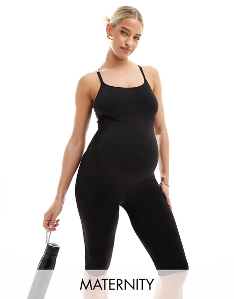 Mamalicious Maternity active short unitard in black