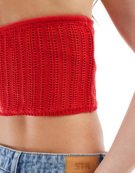 Cotton On halter neck crop top in red pointelle