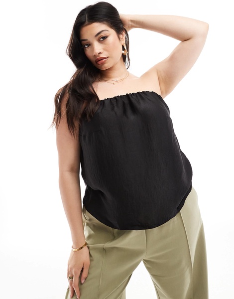 River Island Plus satin bandeau top in black