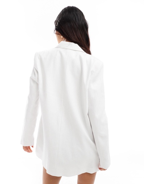 Mango linen relaxed blazer in white