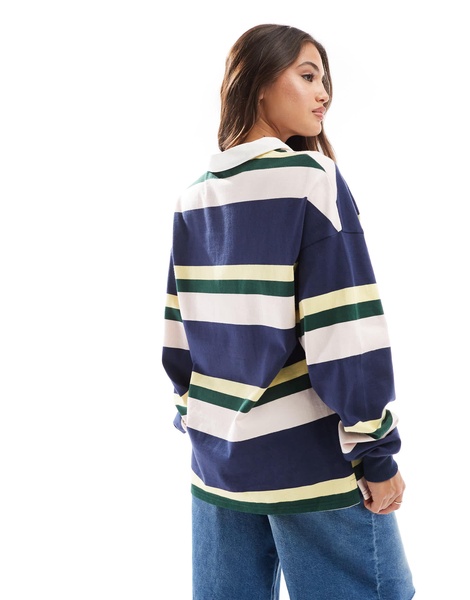 Cotton On oversized long sleeve polo fleece in stripe