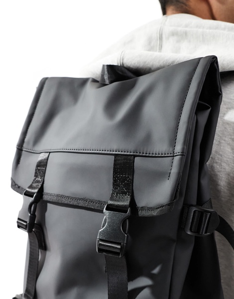 ASOS DESIGN double strap rubberized backpack in black