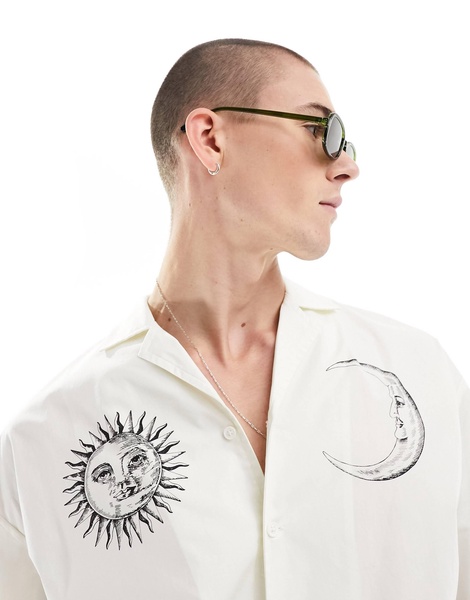 ADPT oversized revere collar shirt with sun and moon placement print