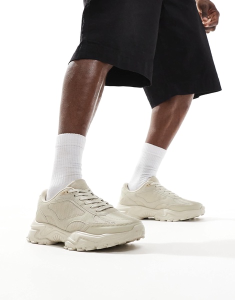 ASOS DESIGN sneakers in beige with mesh panels