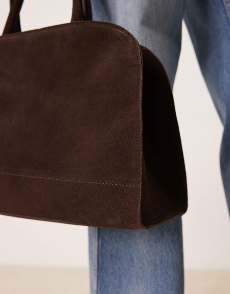 ASOS DESIGN suede bowler tote bag in chocolate