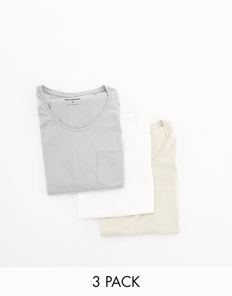 Threadbare 3 pack pocket vest in gray, stone & off white