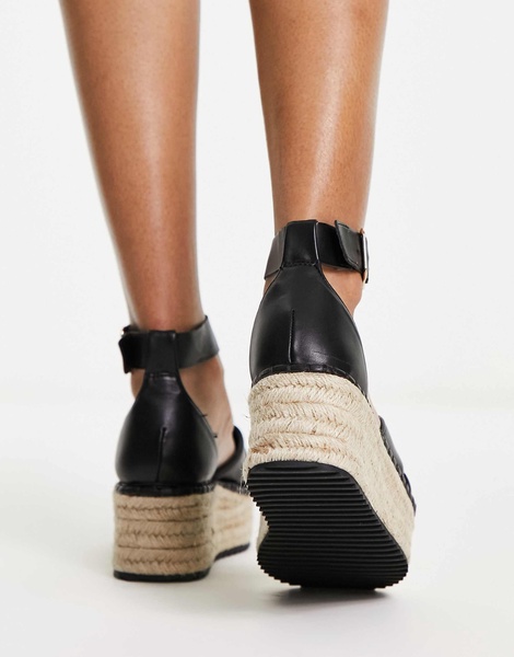 River Island strappy espadrille wedge in black