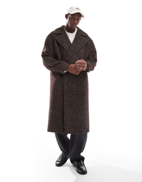 ASOS DESIGN oversized wool look overcoat in brown salt and pepper