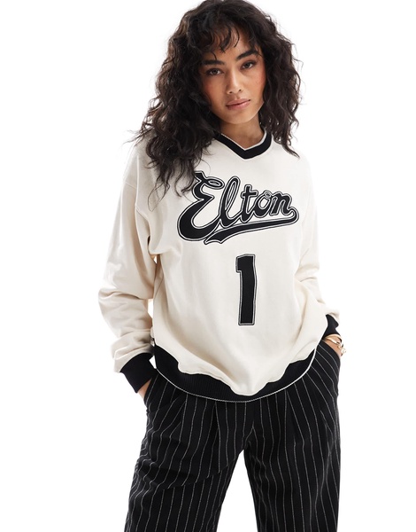 Cotton On classic crew sweatshirt in coconut with Elton John graphic