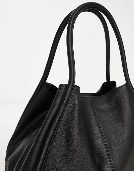 ASOS DESIGN leather tote bag with tubular piping in black