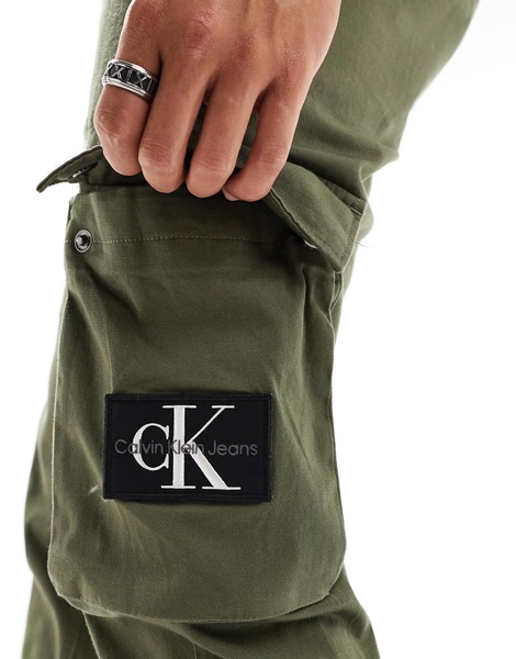 Calvin Klein Jeans skinny washed cargo pants in olive green