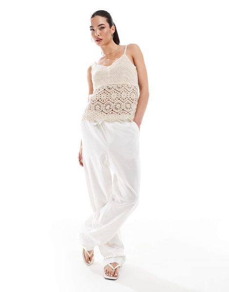 Vila crochet mix camisole top in beige