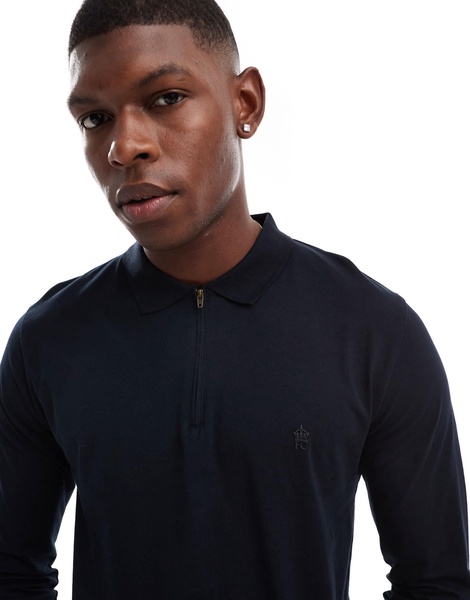 French Connection zip polo shirt in navy