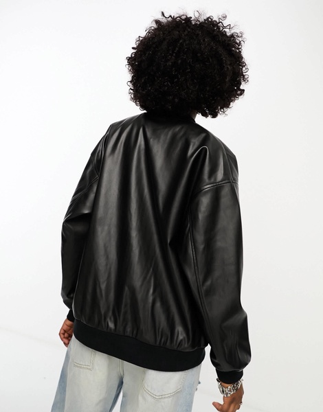 Noisy May faux leather bomber jacket in black