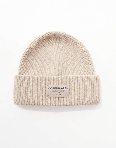 ASOS DESIGN copenhagen label beanie in cookie