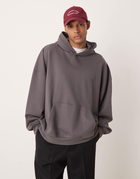 ASOS DESIGN extreme oversized hoodie with back text print in charcoal