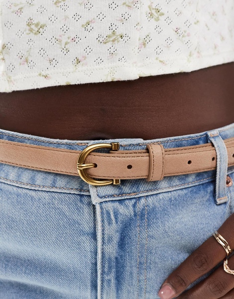 ASOS DESIGN CURVE 2-pack skinny waist and hip jeans belts in tan and beige