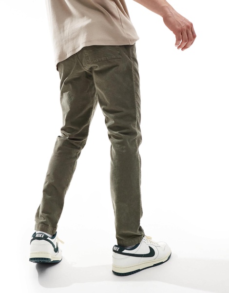 ASOS DESIGN tapered fit corduroy pants with elastic waist in khaki